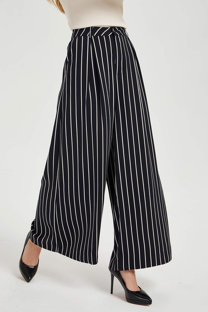 Tronjori Women High Waist Casual Wide Leg Long Palazzo Pants Trousers Regular Size(S,Black White) - Image 5